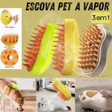 Escova Pet a Vapor Massagem Higieniza Tira Pêlos Cães e Gatos Elétrica 3 em 1