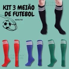 Kit 3 Meiões Adulto de Futebol Cano Alto Listras Esportivo Atividade Física