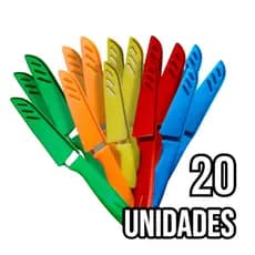 Kit 20 Facas Coloridas Aço Inoxidável Multiuso Cozinha Faqueiro Legumes e Frutas