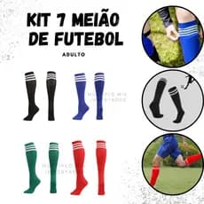Kit Com 7 Meião de Futebol Adulto Listras Esporte Cano Longo Esportivo