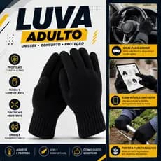 Luva De Lã Preto Frio Inverno Adulto Preta Feminina Masculina Unissex