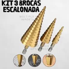 Kit Com 3 Brocas Escalonadas Cónicas 4-12 4-20 4-32mm Marcenaria Perfuração Obra em Aço Rápido Furadeira Multitamanhos