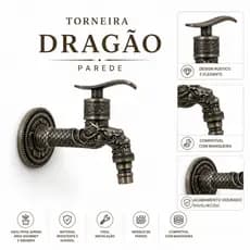 Torneira Dragão Vintage Bronze Rústica Parede Jardim Área Gourmet Saída Mangueira