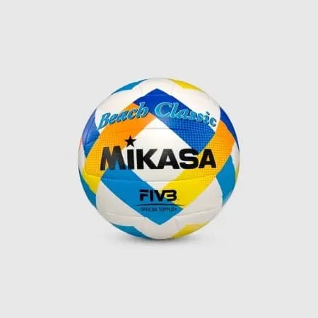 BOLA MIKASA BV543C-VXA-Y COURO SINTETICO COSTURADO BRANCO AMARELO E AZUL
