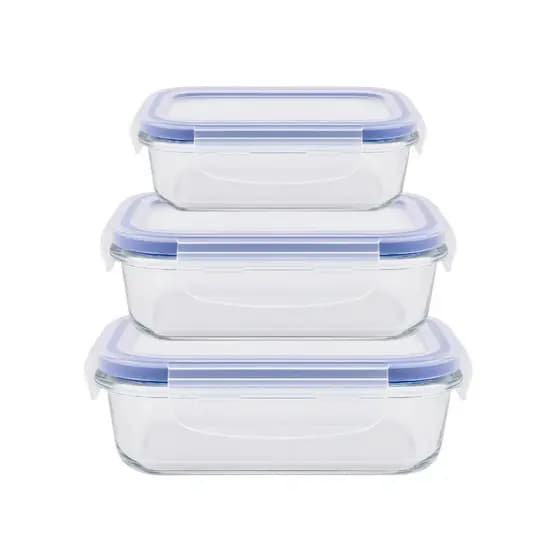KIT COM 3 POTES HERMÉTICO DE VIDRO RETANGULAR 640ml 1040ml 1500ml