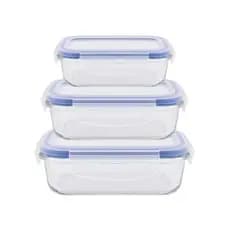 KIT COM 3 POTES HERMÉTICO DE VIDRO RETANGULAR 640ml 1040ml 1500ml