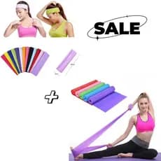 Kit 1 Fitness Faixa Elástica Para Yoga Exercício Alongamento + 1 Faixa de Cabelo Lisa em Malha Elástica