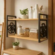 Kit 2 Prateleiras Amadeiradas 2 Suportes Estilo Industrial Organizadora Decorativa Expositor Lavanderia