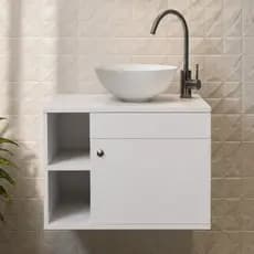 Gabinete Banheiro Armário 60cm Suspenso com Cuba Pia Lavatório Lavabo Branco Preto Amadeirado Nicho