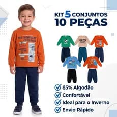 Kit 5 Conjuntos Infantil Masculino Moletom Inverno Roupa de Frio Menino Casaco Calça 10 Peças