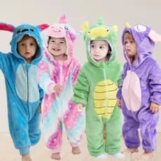 Pijama Infantil Menino Menina Inverno Quentinho Plush Kigurumi Pelúcia Stitch com Zíper Bichinhos