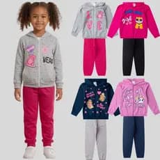Kit 4 peças Sortido Roupa Infantil Menina Moletom Inverno Conjunto Capuz Zíper Barato Frio Quentinho