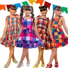 Vestido Festa Junina Infantil Xadrez Caipira Luxo Arraial Quadrilha Dança Quadriculado Blogueirinha
