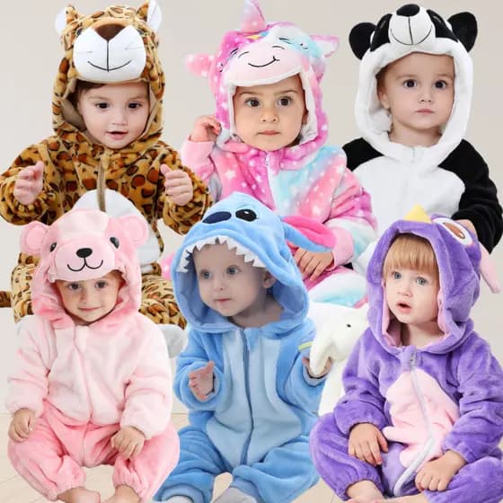 Pijama Luxo Infantil Quentinho Macacão Menino Menina Inverno Soft Plush Kigurumi com Zíper Bichinhos