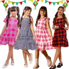 Vestido Infantil Xadrez Look Junino Menina Vermelho Quadriculado Festa Junina Arraial São João