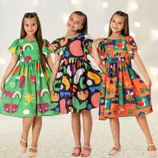Vestido Infantil Menina Festa Manguinha Verão Soltinho Feminino Estampado Colorido Babado Roupa