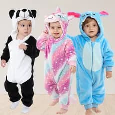 Macacão Quentinho Inverno Infantil Unissex Bebê Kigurumi com Capuz Zíper Menino Menina Plush Luxo