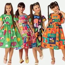 Vestido Infantil Menina Evangélico Soltinho Festa Feminino Estampado Babado Verão Moda 10 a 16 Midi