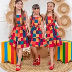 Vestido Infantil Juvenil Menina Xadrez Junino Festa Arraial Quadrilha Dança Vermelho Feminino