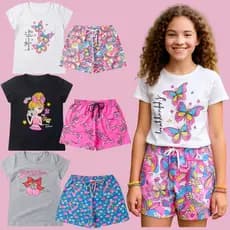 Kit 4 Peças Infantil Juvenil Menina Conjunto Roupa Sortido Blusa Shorts Verão Algodão Blogueirinha