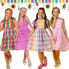 Vestido Festa Junina Feminino Infantil Menina Junino Sao Joao Arraial Quadrilha Dança Rodado Xadrez