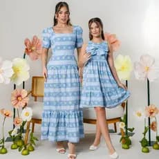 Kit Vestido Infantil Tal Mae Filha Moda Evangélica Feminino Roupa Conjunto Elegante Festa Estampado