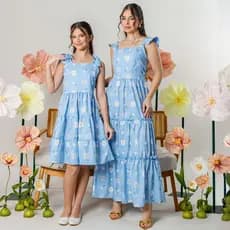 Kit Vestido Tal Mãe e Tal Filha Vestido Infantil Feminino Longo Soltinho Rodadinho Elegante Delicado