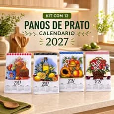 Kit 12 Pano De Prato Calendário 2027 - 4 Estampas Sortidas Cozinha Copa Artesanato Decoraração