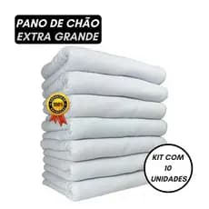 Kit 10 Pano De Chão Alvejado Branco Grosso 92Gr - Tam 70X45