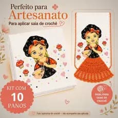 Kit 10 Panos de Prato Boneca Cupcake 70x45cm 100% Algodão Para Saia de Crochê Artesanato Cozinha