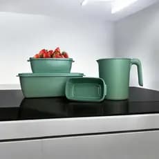 Kit 3 Pote Retangular Tampa Com 1 Jarra Plastico Livre Bpa