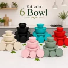 Kit 6 Potes Bowl Plástico Redondo BPA Free com Tampa – Organizador de Alimentos Geladeira e Cozinha