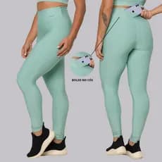 Calça Legging Feminina Academia Suplex Poliamida Tecido Canelado Bolso no Cós AVA Fitness