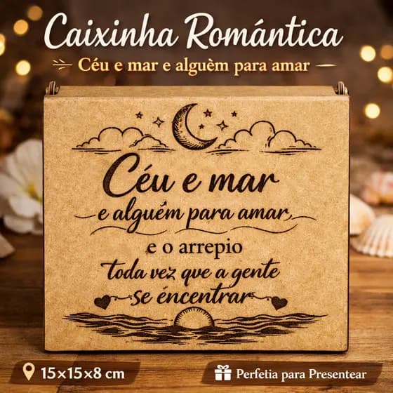 Caixinha Flip Flop MDF 15x15x08 – Presente Romântico “Céu e Mar e Alguém para Amar” dia dos namorados namorada presente