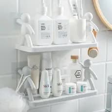 Prateleira plástico com adesivo Suporte Prateleira Boneco Multifuncional Banheiro Cozinha Buddy Decoração