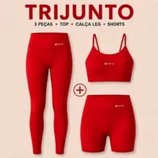 Trijunto Calça Legging Cos Alto Com Top Forrado e Short Meia Coxa