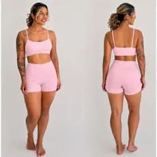 Conjunto Shorts Meia Coxa Cintura Alta + Top Forrado Suplex