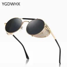 Óculos De Sol Redondos Metálicos Retro-Steampunk Homens Mulheres Designer De Marca Proteção UV