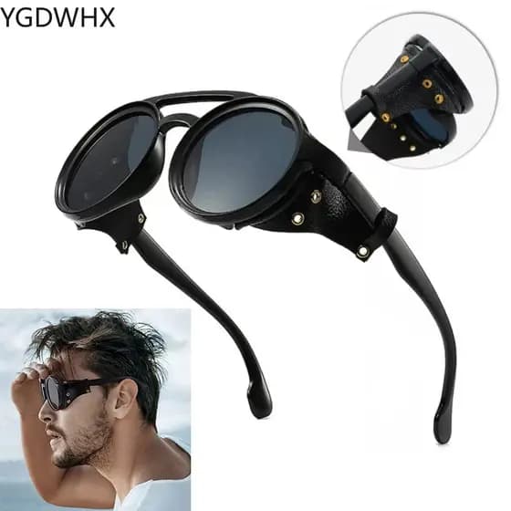 Steampunk Óculos De Sol Masculino Redondo Visão Noturna Googles Vintage Punk Design Da Marca Caminhadas Condução Tons UV