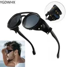 Steampunk Óculos De Sol Masculino Redondo Visão Noturna Googles Vintage Punk Design Da Marca Caminhadas Condução Tons UV
