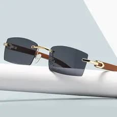 Rectângulo Moda Óculos De Sol Sem Borda Para Mulheres Homens Gangster 90s Tons Moldura Retro Vintage Trendy Wooden Frame Eyewear