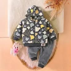 Conjunto de Frio Blusa e Calça em Fleece de Zíper e Touca Infantil Menino Menina Inverno