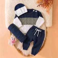 Saída de Maternidade Blusa Calça Mantinha e Touca em Tricot Rn Bebê Recém Nascido Tricô
