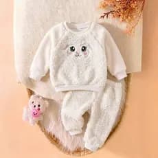 Conjunto em Fleece de Frio Blusa e Calça Bordado Infantil Bichinhos Menino e Menina Unissex Inverno