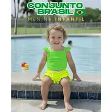 Conjunto Brasil Menina Infantil Regata E Shorts Verde E Amarelo Bebê Praia Piscina Verão Brasil Core