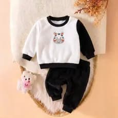 Coleção Safari Conjuntos Em Fleece Super Quentinhos Bordados Blusa e Calça Menino Menina Unissex Outono Inverno