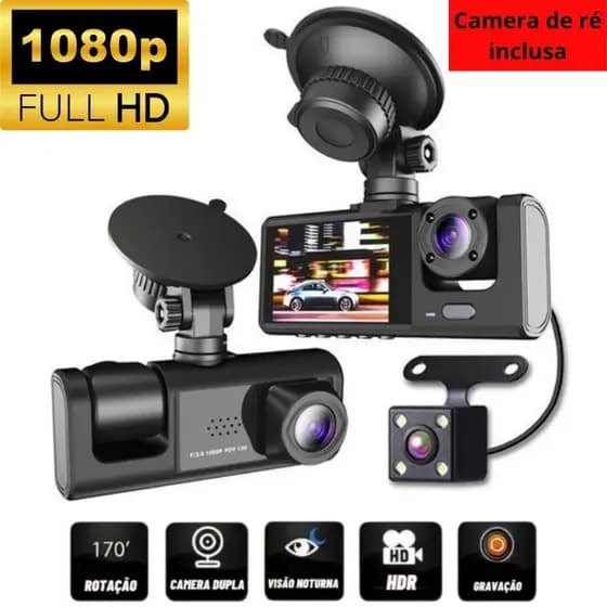 3 Lens DVR Vehicles Security Camera 1080P Video Recorder Record Front, Inside and Rear View