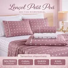 Jogo De Lençol Cama SOLTEIRO CASAL QUEEN KING De Bolinha Petit Poá 4 peças 200 Fios Micropercal