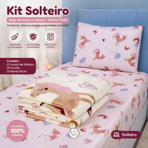 Kit Manta Lencol Coberta Infantil Cobertor Jogo De Lençol 2 Peças Pecas Solteiro