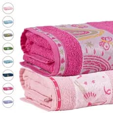Kit 2 Toalha Toalhas de Banho Infantil 100% Algodão 75cm x 1,15m Praia Piscina Bailarina Raposa Arco Iris Galaxia Dino
